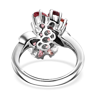 Premium Tanzanian Blush Garnet and White Zircon 2.35 ctw Bypass Floral Ring in Rhodium Over Sterling Silver (Size 10.0)