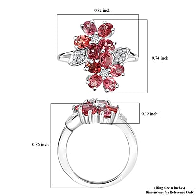 Premium Tanzanian Blush Garnet and White Zircon 2.35 ctw Bypass Floral Ring in Rhodium Over Sterling Silver (Size 10.0)