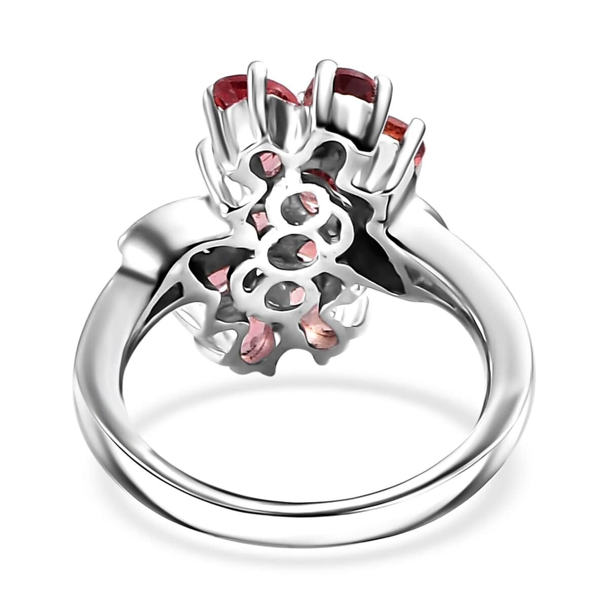 Premium Tanzanian Blush Garnet and White Zircon 2.35 ctw Bypass Floral Ring in Rhodium Over Sterling Silver (Size 6.0) image number 4