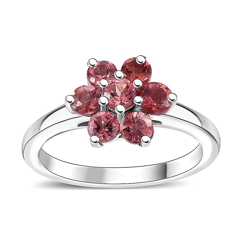 Tanzanian Blush Garnet 1.10 ctw Floral Ring in Rhodium Over Sterling Silver (Size 10.0) 