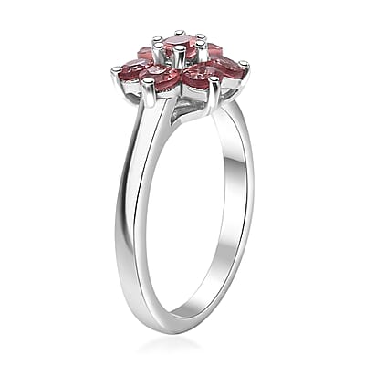Tanzanian Blush Garnet 1.10 ctw Floral Ring in Rhodium Over Sterling Silver (Size 10.0) 