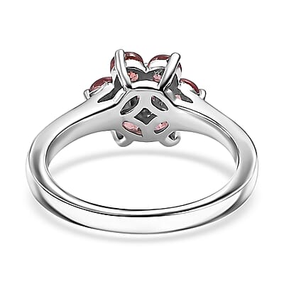Tanzanian Blush Garnet 1.10 ctw Floral Ring in Rhodium Over Sterling Silver (Size 10.0) 
