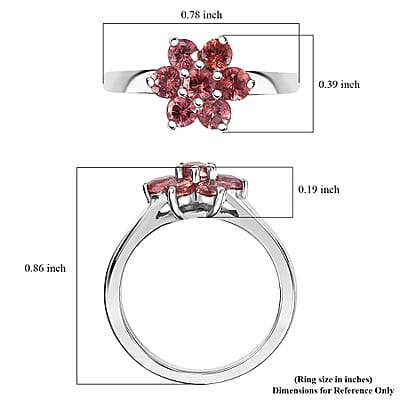 Tanzanian Blush Garnet 1.10 ctw Floral Ring in Rhodium Over Sterling Silver (Size 10.0) 