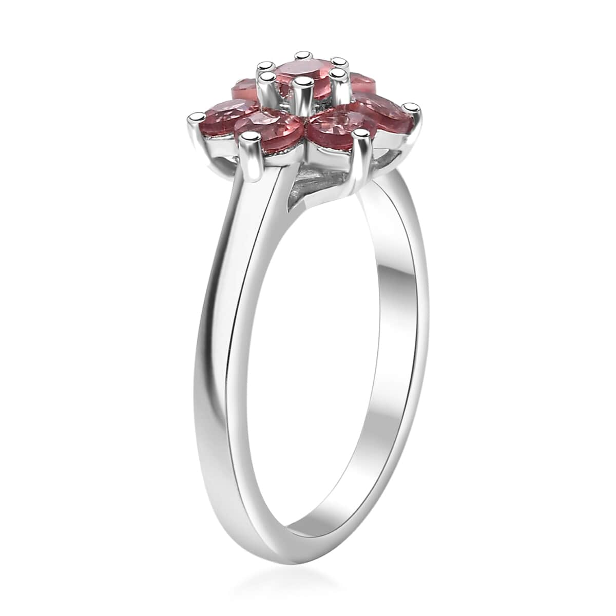 Tanzanian Blush Garnet 1.10 ctw Floral Ring in Rhodium Over Sterling Silver (Size 7.0)  image number 3