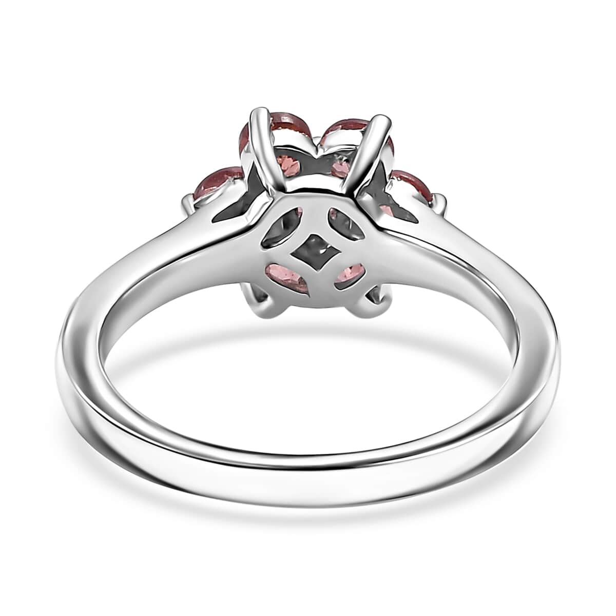 Tanzanian Blush Garnet 1.10 ctw Floral Ring in Rhodium Over Sterling Silver (Size 7.0)  image number 4