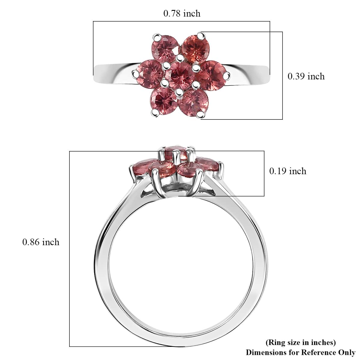 Tanzanian Blush Garnet 1.10 ctw Floral Ring in Rhodium Over Sterling Silver (Size 7.0)  image number 5