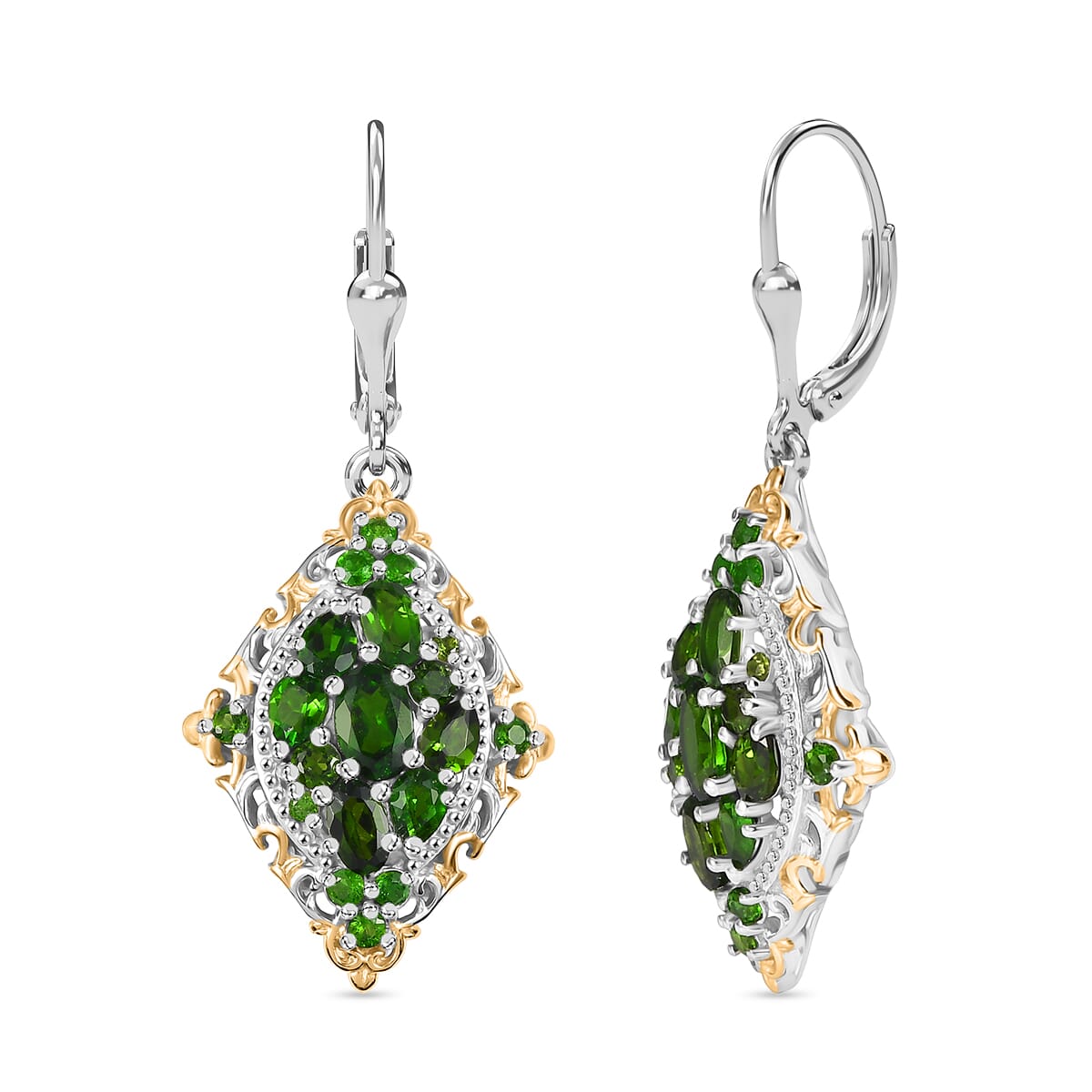 D'Joy Chrome Diopside 4.35 ctw Art Nouveau Earrings in 18K Vermeil YG and Rhodium Over Sterling Silver image number 0