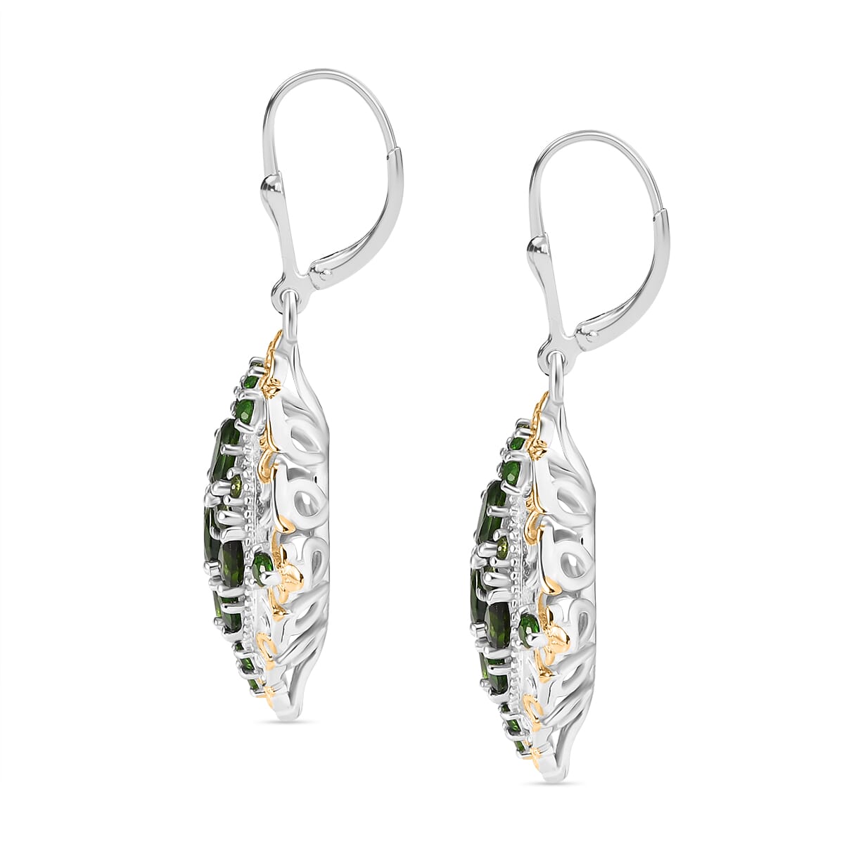 D'Joy Chrome Diopside 4.35 ctw Art Nouveau Earrings in 18K Vermeil YG and Rhodium Over Sterling Silver image number 3