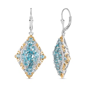 D'Joy Betroka Blue Apatite 4.90 ctw Art Nouveau Earrings in 18K Vermeil YG and Rhodium Over Sterling Silver