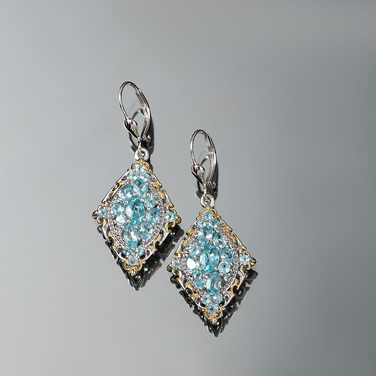D'Joy Betroka Blue Apatite 4.90 ctw Art Nouveau Earrings in 18K Vermeil YG and Rhodium Over Sterling Silver image number 1