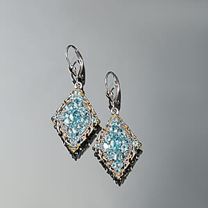 D'Joy Betroka Blue Apatite 4.90 ctw Art Nouveau Earrings in 18K Vermeil YG and Rhodium Over Sterling Silver