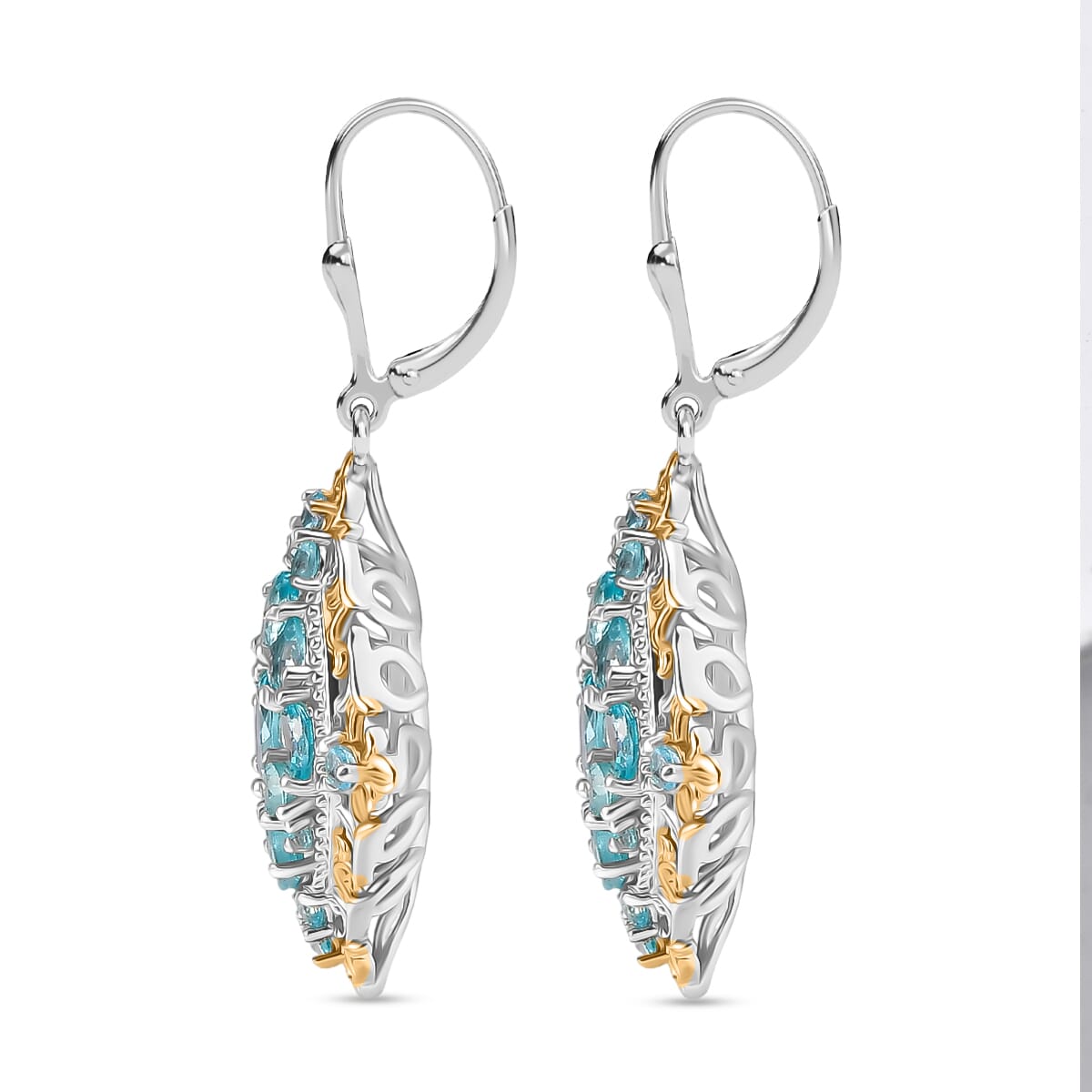 D'Joy Betroka Blue Apatite 4.90 ctw Art Nouveau Earrings in 18K Vermeil YG and Rhodium Over Sterling Silver image number 3