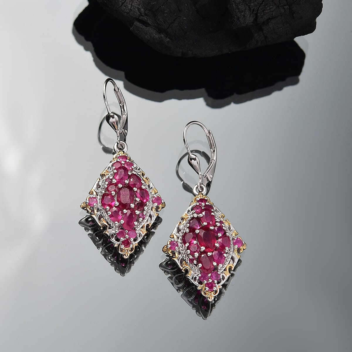 D'Joy Niassa Ruby (FF) 5.85 ctw Art Nouveau Earrings in 18K Vermeil YG and Rhodium Over Sterling Silver image number 1