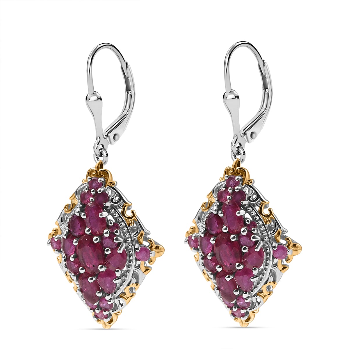 D'Joy Niassa Ruby (FF) 5.85 ctw Art Nouveau Earrings in 18K Vermeil YG and Rhodium Over Sterling Silver image number 3