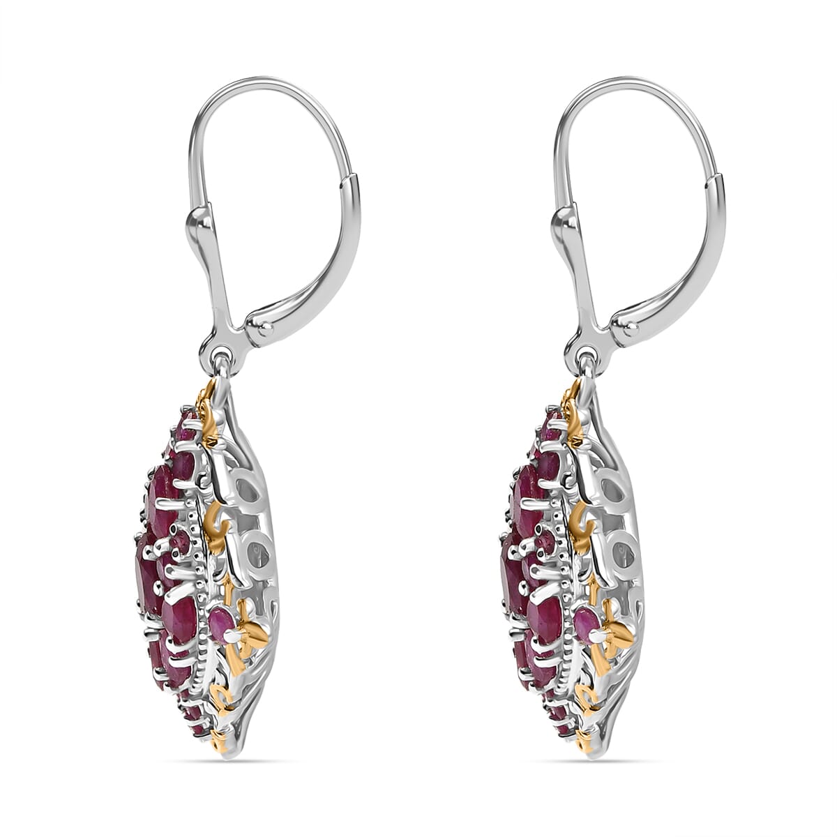 D'Joy Niassa Ruby (FF) 5.85 ctw Art Nouveau Earrings in 18K Vermeil YG and Rhodium Over Sterling Silver image number 4