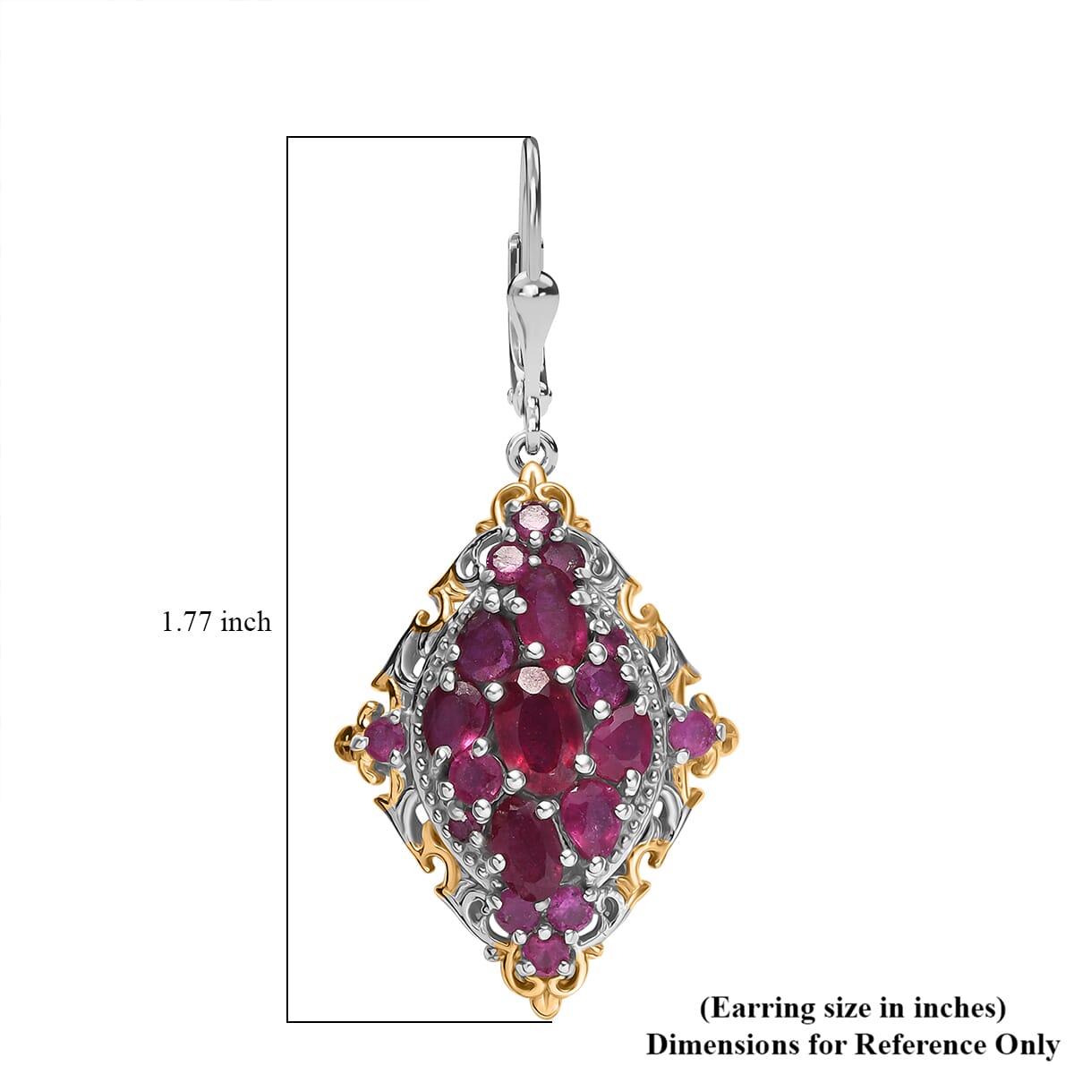 D'Joy Niassa Ruby (FF) 5.85 ctw Art Nouveau Earrings in 18K Vermeil YG and Rhodium Over Sterling Silver image number 6