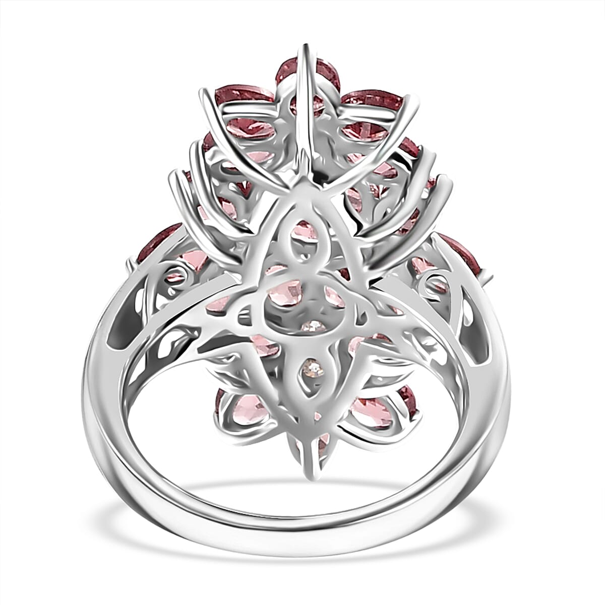 D'Joy Tanzanian Blush Garnet and Moissanite 5.00 ctw Bunch of Flower Ring in Rhodium Over Sterling Silver (Size 10.0)