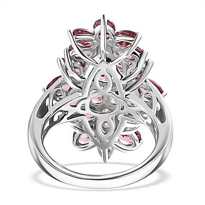D'Joy Tanzanian Blush Garnet and Moissanite 5.00 ctw Bunch of Flower Ring in Rhodium Over Sterling Silver (Size 10.0)