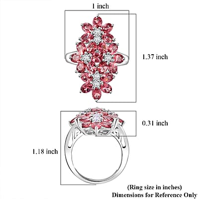 D'Joy Tanzanian Blush Garnet and Moissanite 5.00 ctw Bunch of Flower Ring in Rhodium Over Sterling Silver (Size 10.0)