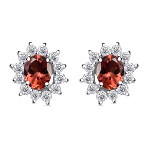 Tanzanian Blush Garnet and White Zircon 1.40 ctw Sunburst Earrings in Rhodium Over Sterling Silver