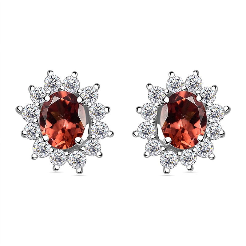 Tanzanian Blush Garnet and White Zircon 1.40 ctw Sunburst Earrings in Rhodium Over Sterling Silver