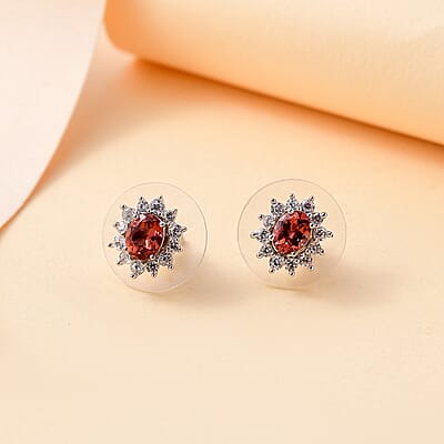 Tanzanian Blush Garnet and White Zircon 1.40 ctw Sunburst Earrings in Rhodium Over Sterling Silver