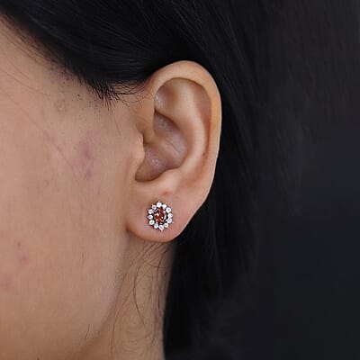 Tanzanian Blush Garnet and White Zircon 1.40 ctw Sunburst Earrings in Rhodium Over Sterling Silver