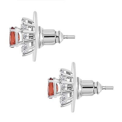 Tanzanian Blush Garnet and White Zircon 1.40 ctw Sunburst Earrings in Rhodium Over Sterling Silver