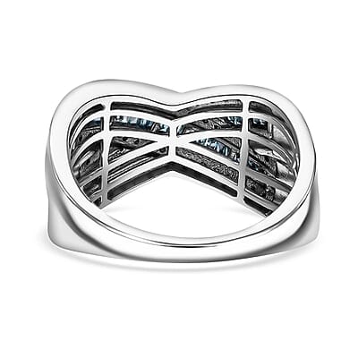 Blue Diamond 0.50 ctw Bridge Over Ring in Platinum Over Sterling Silver (Size 10.0)