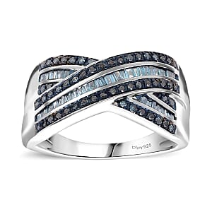 Blue Diamond 0.50 ctw Bridge Over Ring in Platinum Over Sterling Silver (Size 7.0)