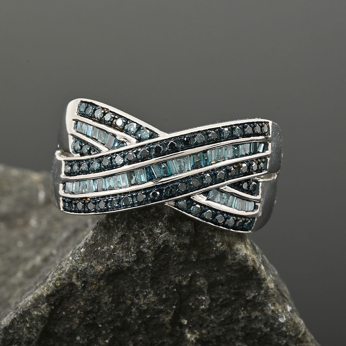 Blue Diamond 0.50 ctw Bridge Over Ring in Platinum Over Sterling Silver (Size 7.0) image number 1