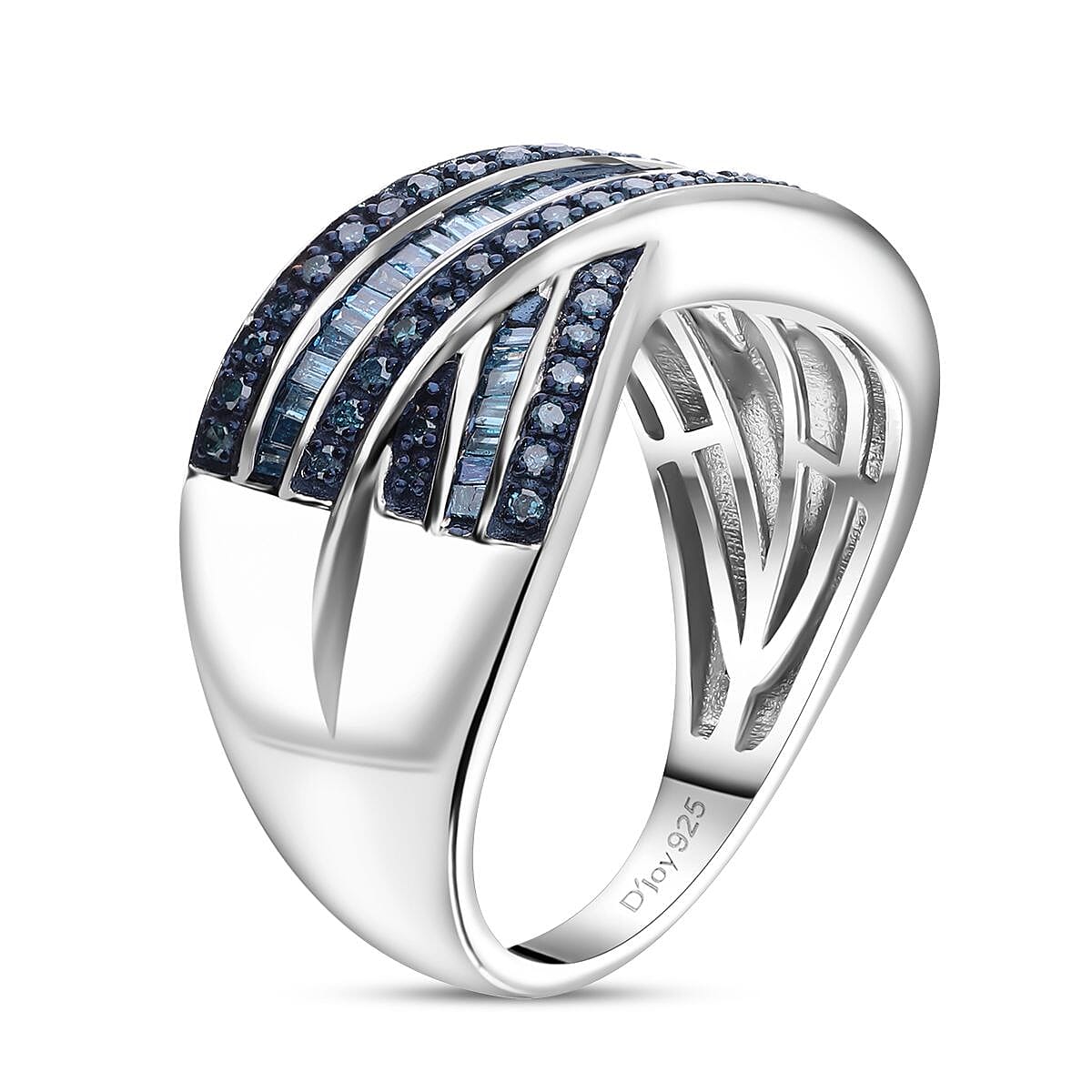 Blue Diamond 0.50 ctw Bridge Over Ring in Platinum Over Sterling Silver (Size 7.0) image number 3