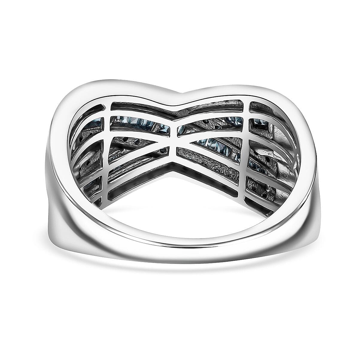 Blue Diamond 0.50 ctw Bridge Over Ring in Platinum Over Sterling Silver (Size 7.0) image number 4