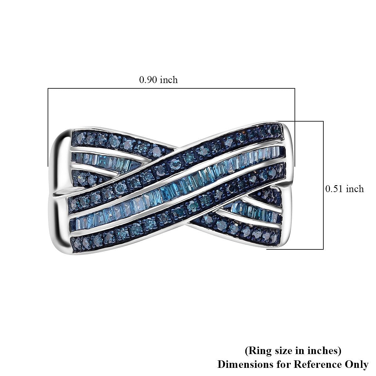 Blue Diamond 0.50 ctw Bridge Over Ring in Platinum Over Sterling Silver (Size 7.0) image number 5