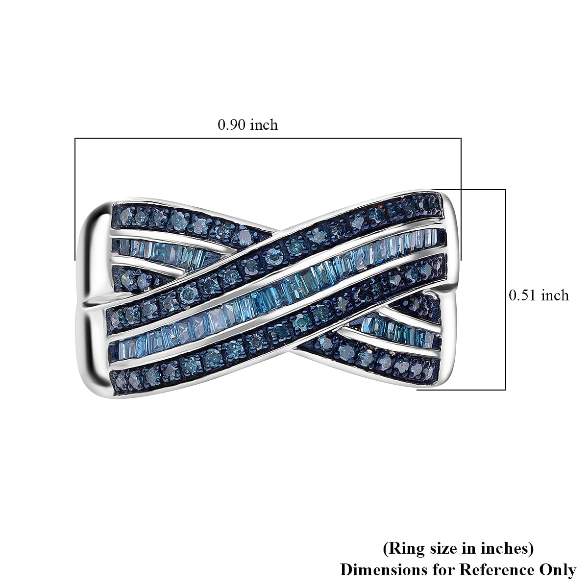 Blue Diamond 0.50 ctw Bridge Over Ring in Platinum Over Sterling Silver (Size 7.0) image number 6
