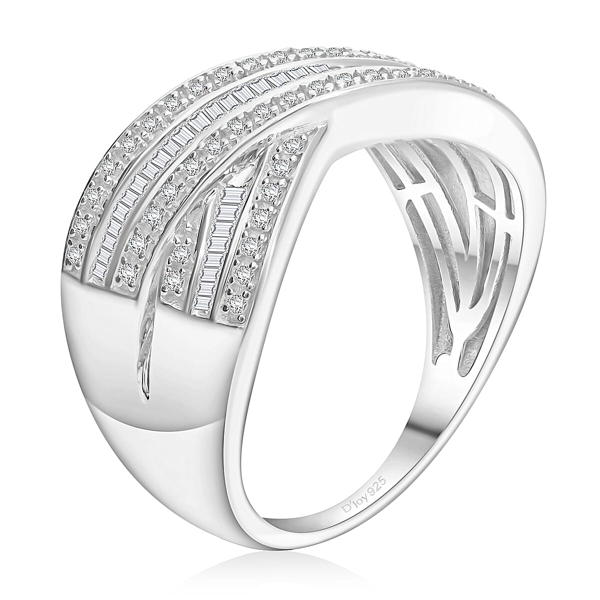 White Diamond 0.50 ctw Bridge Over Ring in Platinum Over Sterling Silver (Size 10.0) image number 1