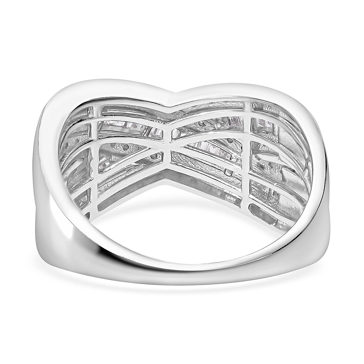 White Diamond 0.50 ctw Bridge Over Ring in Platinum Over Sterling Silver (Size 10.0) image number 3