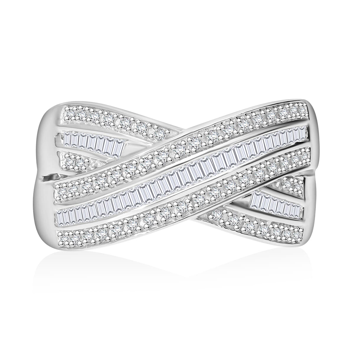 White Diamond 0.50 ctw Bridge Over Ring in Platinum Over Sterling Silver (Size 6.0) image number 0