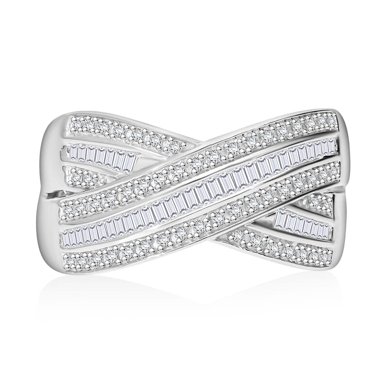 White Diamond 0.50 ctw Bridge Over Ring in Platinum Over Sterling Silver (Size 6.0)