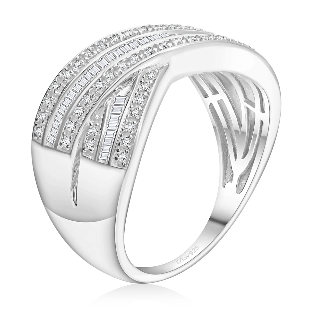 White Diamond 0.50 ctw Bridge Over Ring in Platinum Over Sterling Silver (Size 6.0) image number 1