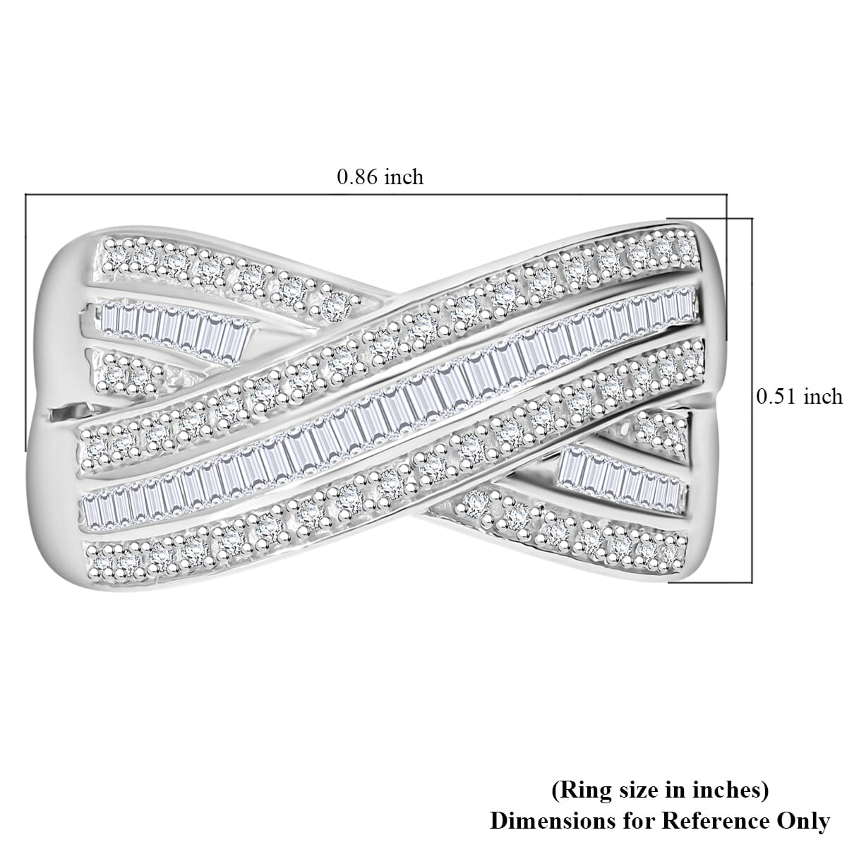 White Diamond 0.50 ctw Bridge Over Ring in Platinum Over Sterling Silver (Size 6.0) image number 2