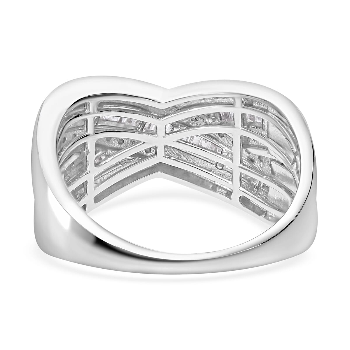 White Diamond 0.50 ctw Bridge Over Ring in Platinum Over Sterling Silver (Size 6.0) image number 3