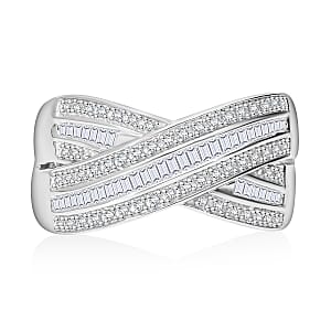 White Diamond 0.50 ctw Bridge Over Ring in Platinum Over Sterling Silver (Size 7.0)