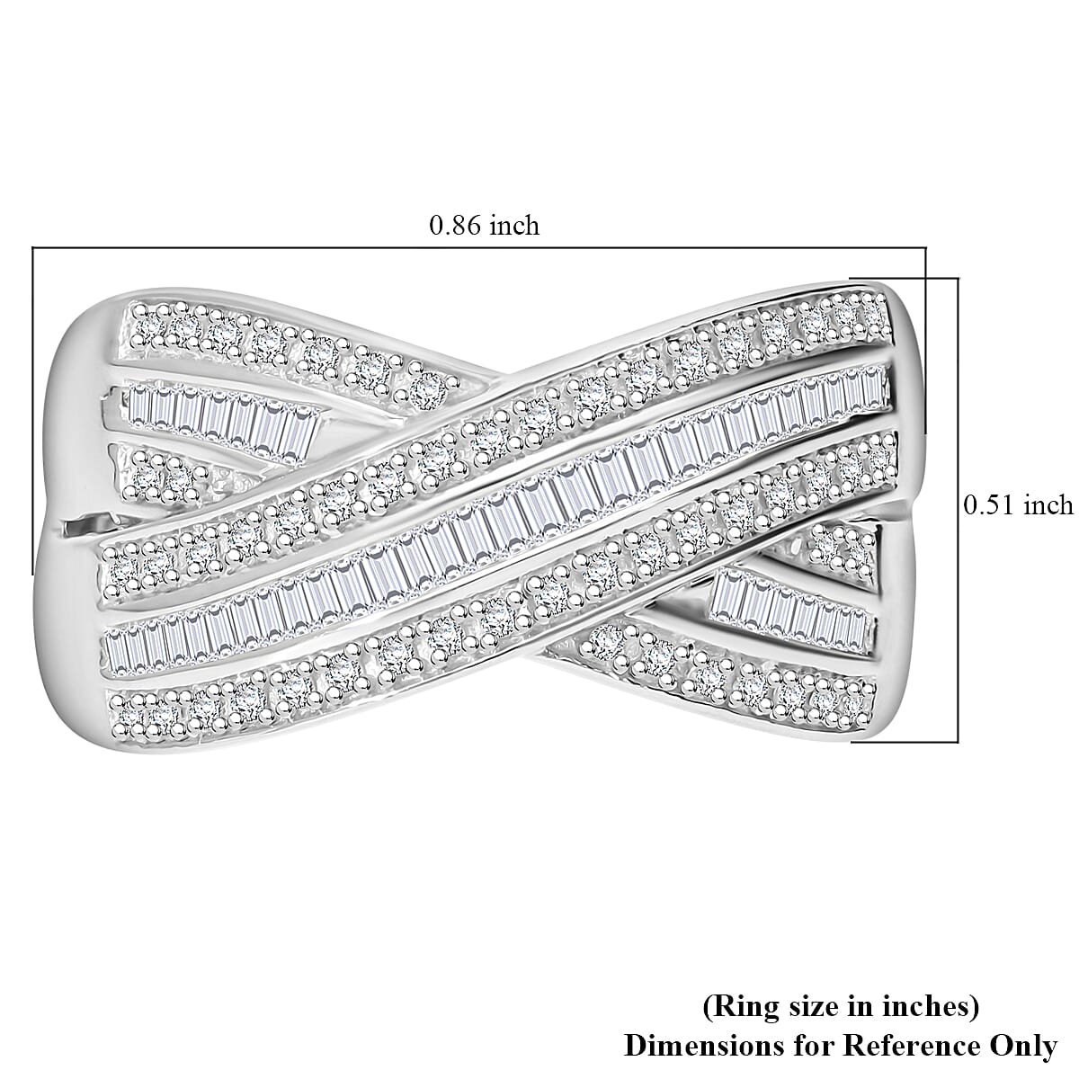 White Diamond 0.50 ctw Bridge Over Ring in Platinum Over Sterling Silver (Size 7.0) image number 2