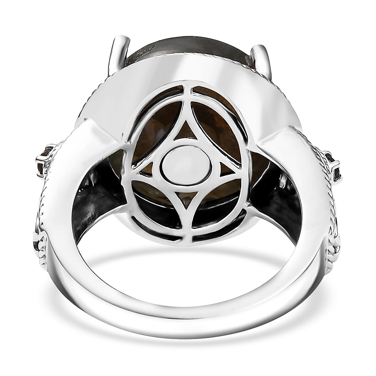 Matrix Silver Shungite and Smoky Quartz 15.10 ctw Ring 18K YG and Platinum Bond Over Copper with Magnet (Size 10.0)