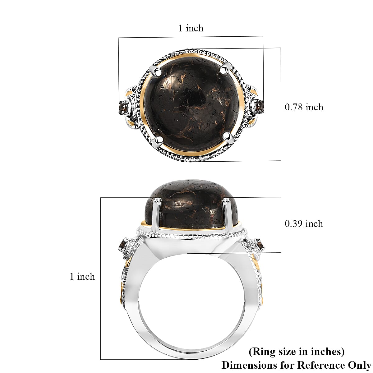 Matrix Silver Shungite and Smoky Quartz 15.10 ctw Ring 18K YG and Platinum Bond Over Copper with Magnet (Size 10.0)