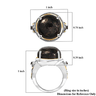 Matrix Silver Shungite and Smoky Quartz 15.10 ctw Ring 18K YG and Platinum Bond Over Copper with Magnet (Size 10.0)