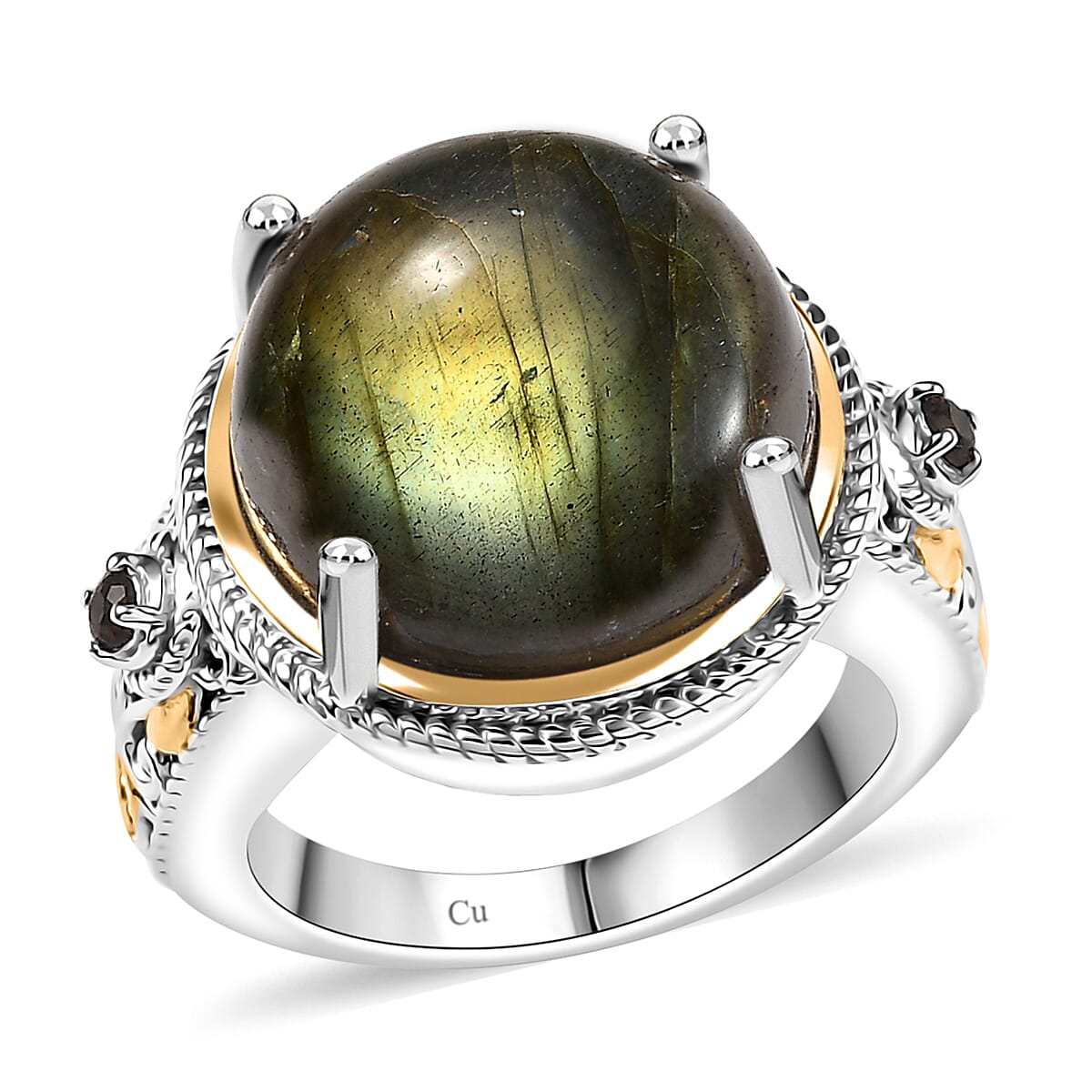 Malagasy Labradorite and Brazilian Smoky Quartz 15.20 ctw Ring 18K YG and Platinum Over Copper with Magnet (Size 5.0) image number 0