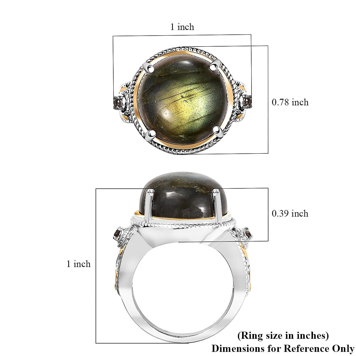 Malagasy Labradorite and Brazilian Smoky Quartz 15.20 ctw Ring 18K YG and Platinum Over Copper with Magnet (Size 5.0) image number 5