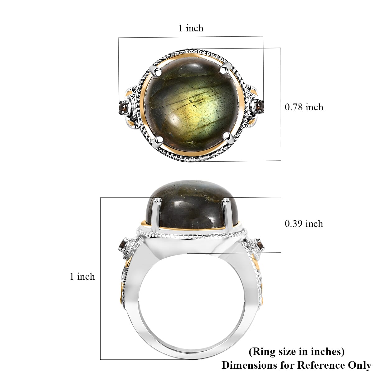 Malagasy Labradorite and Brazilian Smoky Quartz 15.20 ctw Ring 18K YG and Platinum Over Copper with Magnet (Size 8.0) image number 5